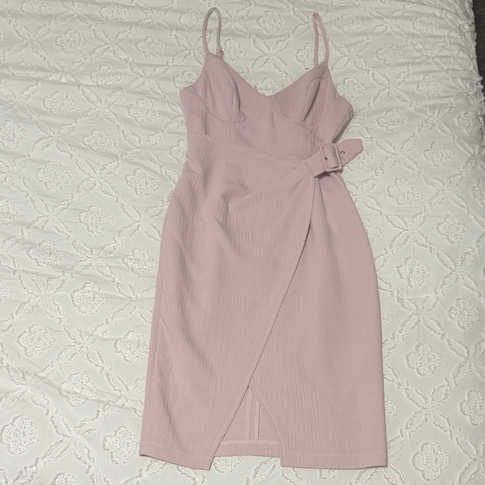 Elegant Pink Belted Midi Dress